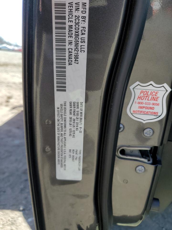 2022 DODGE CHARGER SXT VIN:2C3CDXBG6NH219847