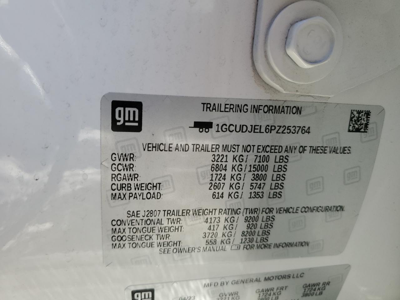 2023 CHEVROLET SILVERADO K1500 HIGH COUNTRY VIN:3GNKBKRS1MS555161