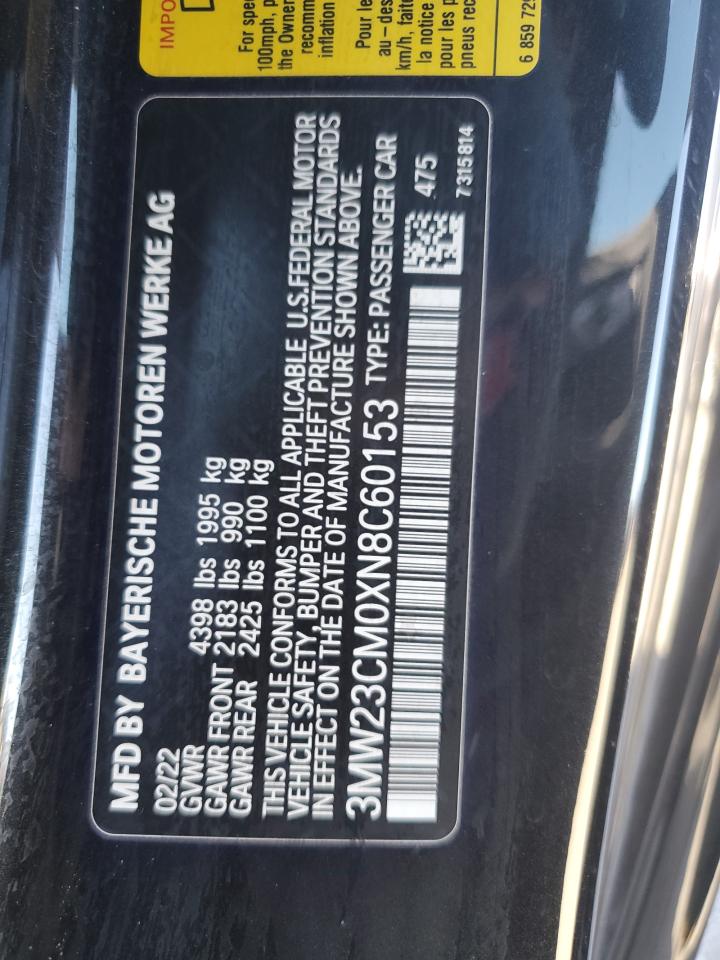 2022 BMW 230I  VIN:3MW23CM0XN8C60153