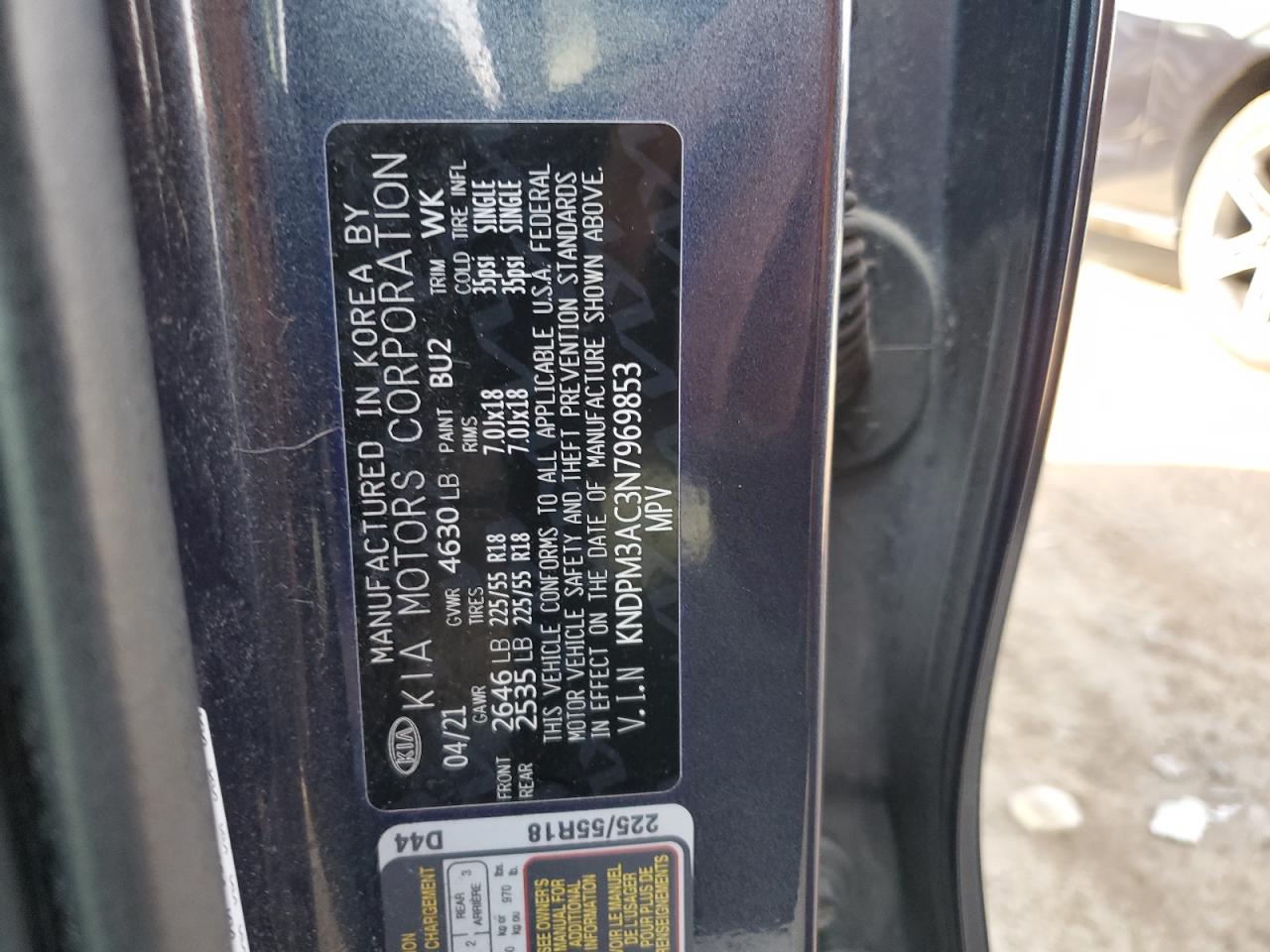 2022 KIA SPORTAGE LX VIN:KNDPM3AC3N7969853