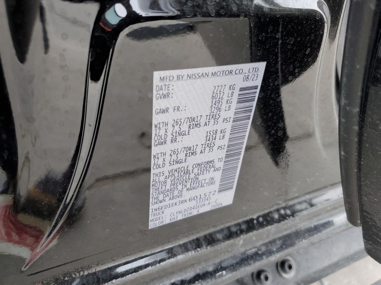 2024 NISSAN FRONTIER S VIN:1N6ED1EK3RN601572