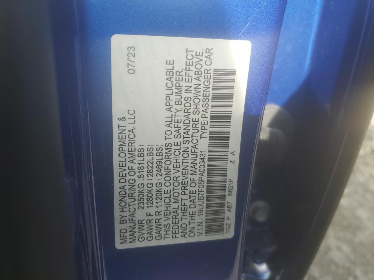 2023 ACURA TLX TYPE S PMC EDITION VIN:19UUB7F05PA003431