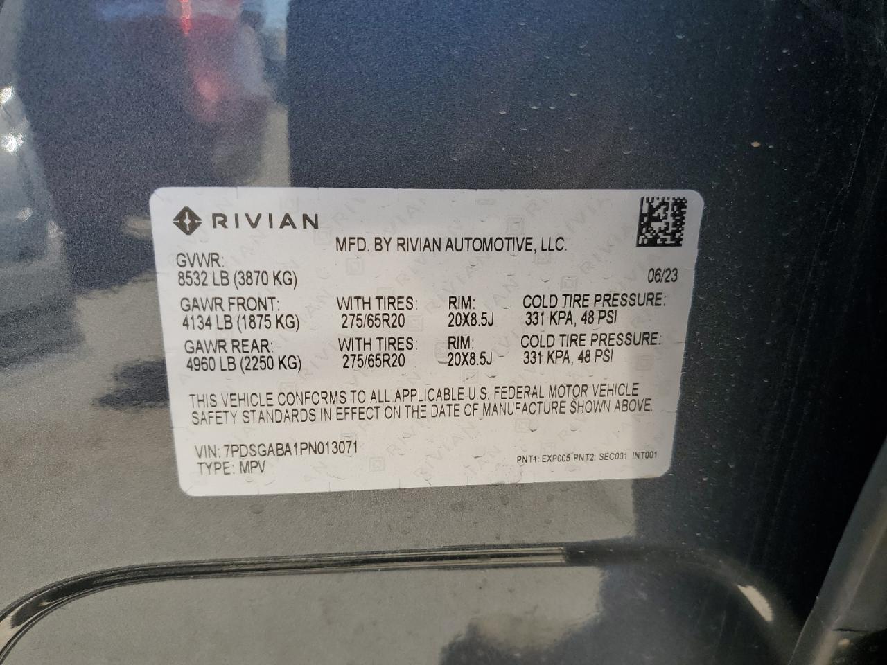 2023 RIVIAN R1S ADVENTURE VIN:7PDSGABA1PN013071