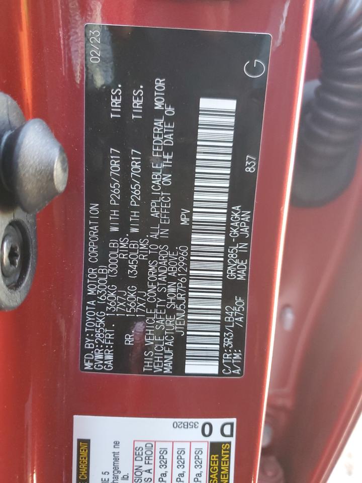 2023 TOYOTA 4RUNNER SE VIN:JTENU5JR7P6129960