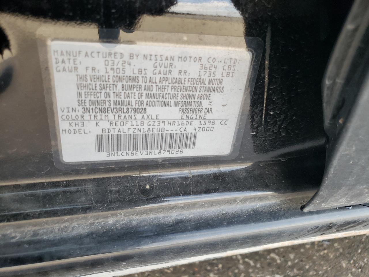 2024 NISSAN VERSA SV VIN:3N1CN8EV3RL879028