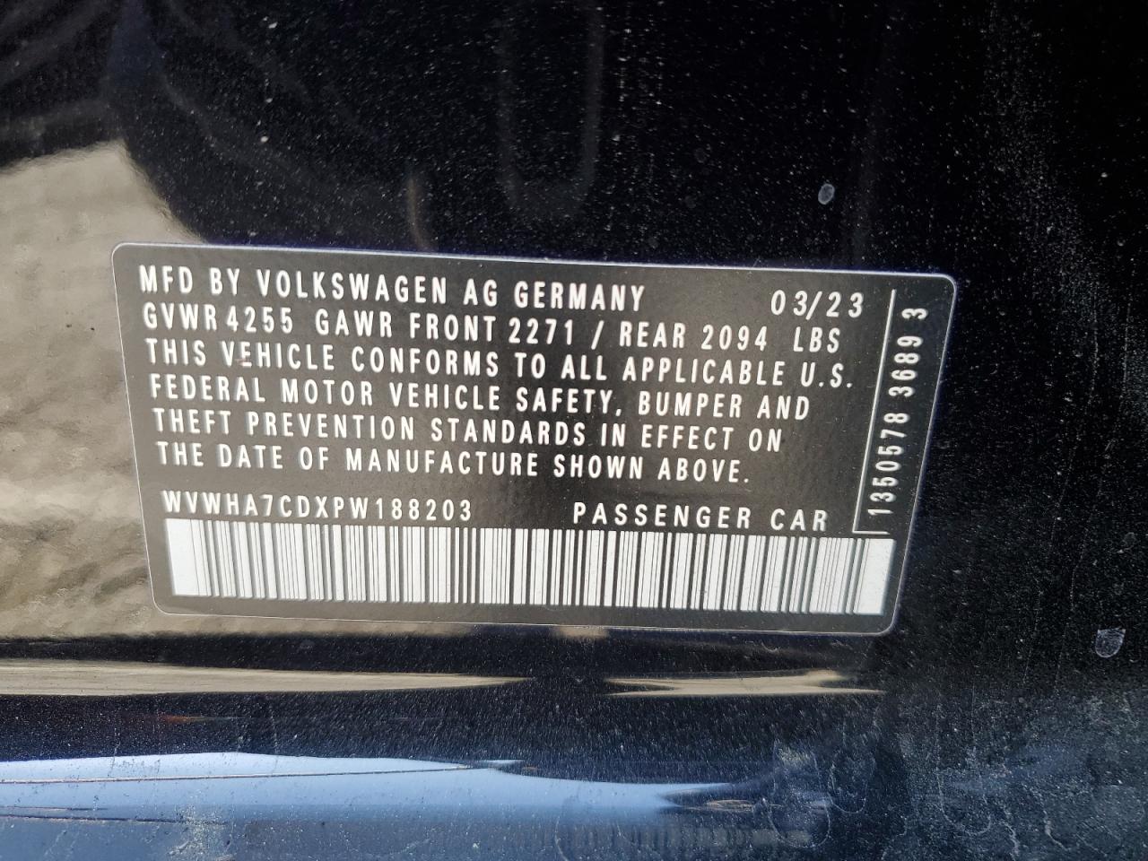 2023 VOLKSWAGEN GTI S VIN:WVWHA7CDXPW188203