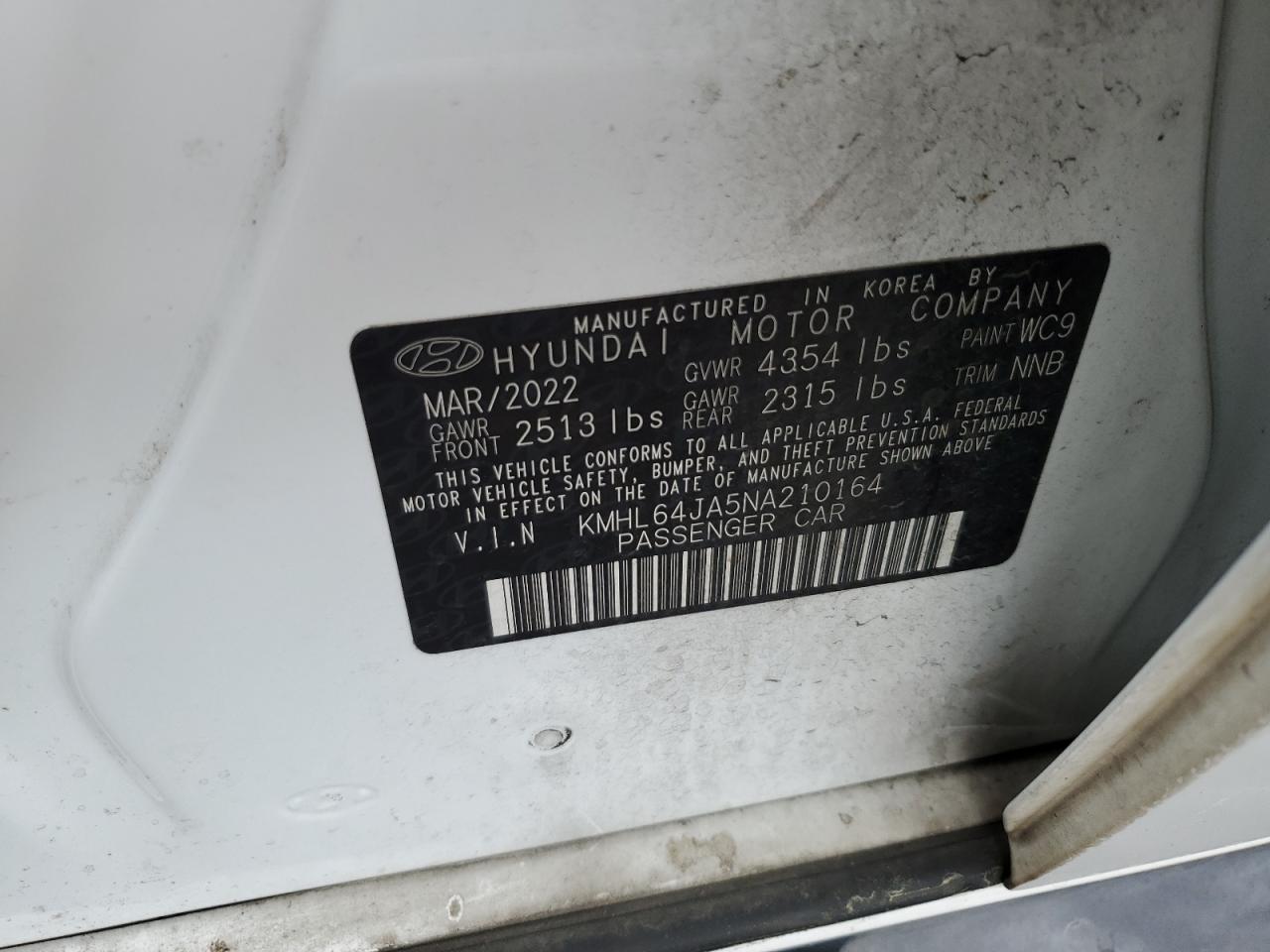 2022 HYUNDAI SONATA SEL VIN:KMHL64JA5NA210164