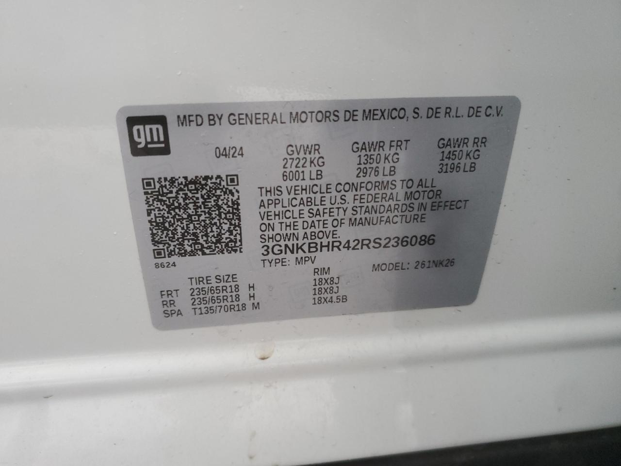 2024 CHEVROLET BLAZER 2LT VIN:3GNKBHR42RS236086