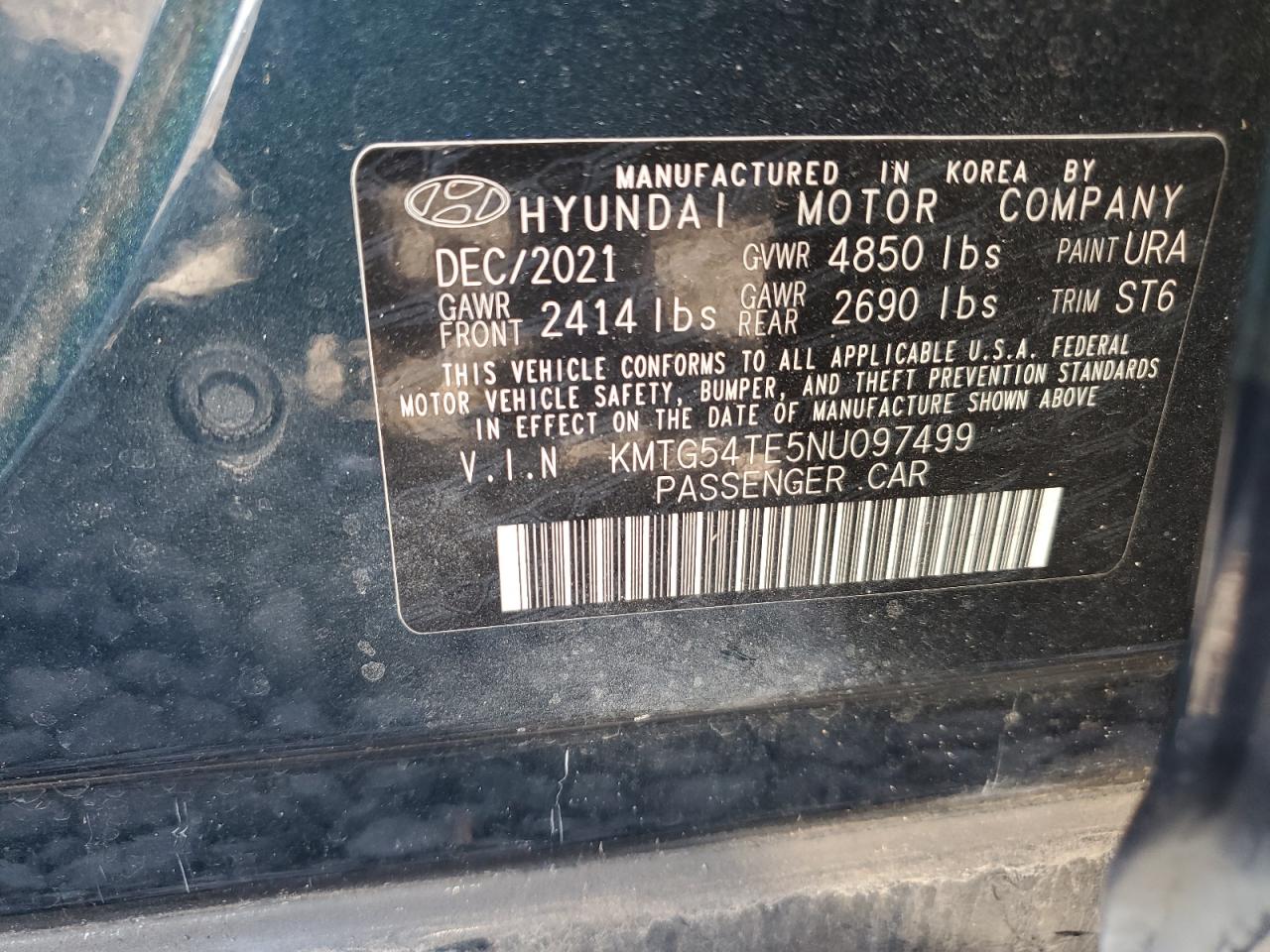 2022 GENESIS G70 BASE VIN:KMTG54TE5NU097499