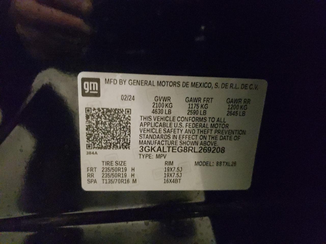 2024 GMC TERRAIN SLE VIN:3GKALTEG8RL269208