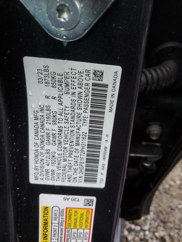 2023 HONDA CIVIC EX VIN:2HGFE1F72PH311622