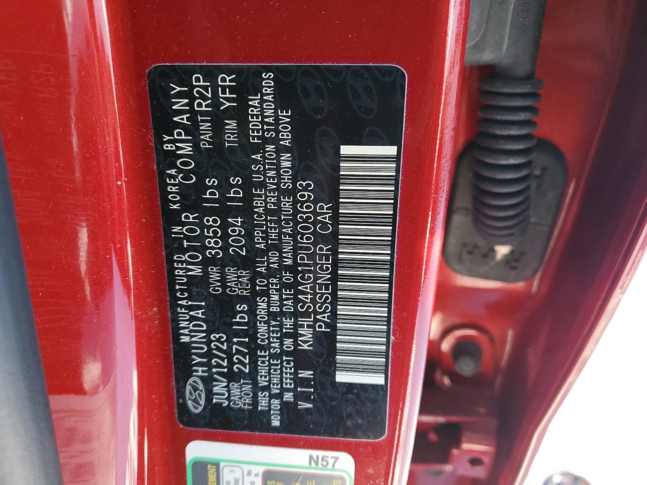 2023 HYUNDAI ELANTRA SEL VIN:KMHLS4AG1PU603693