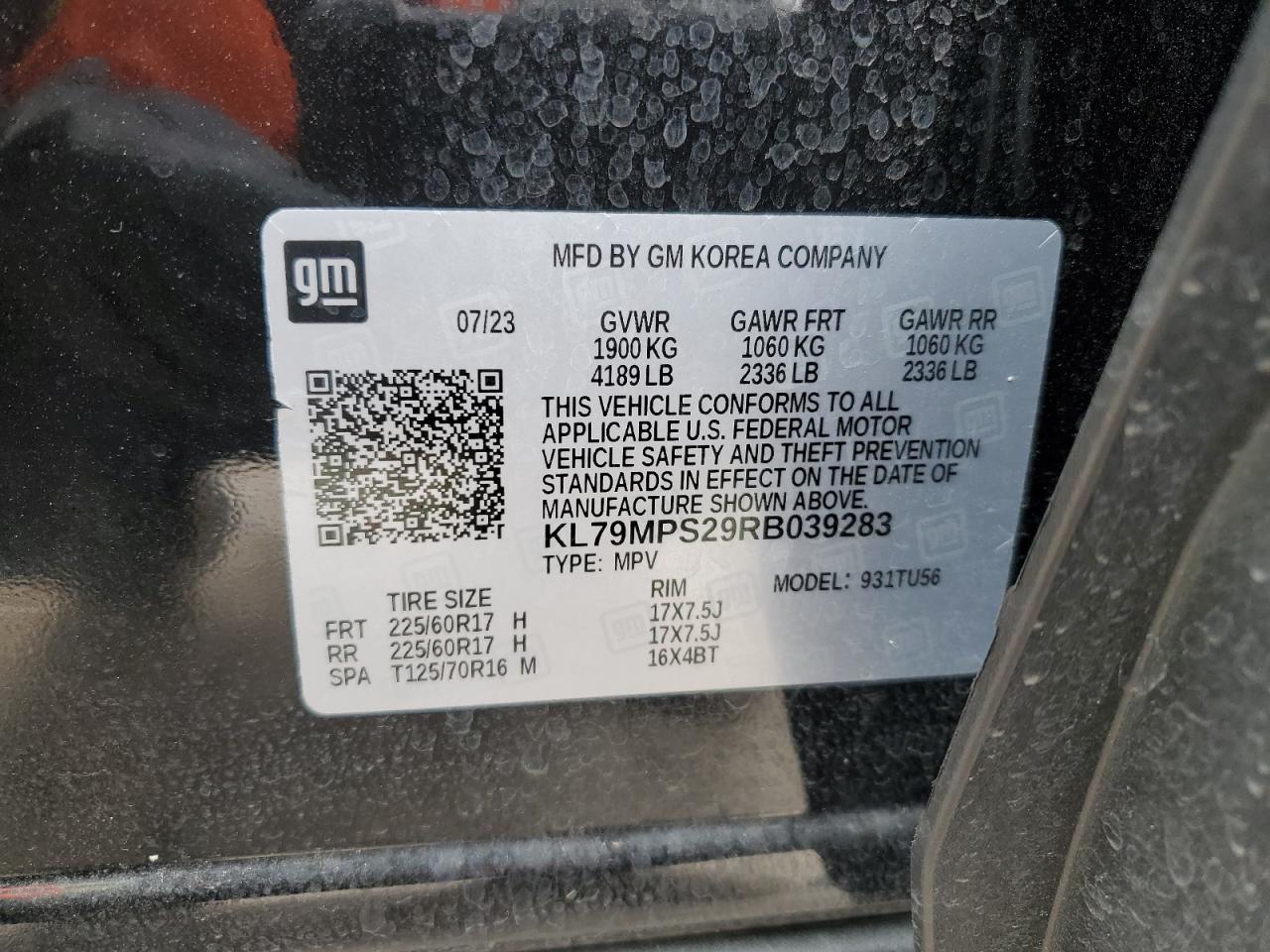 2024 CHEVROLET TRAILBLAZER LT VIN:KL79MPS29RB039283