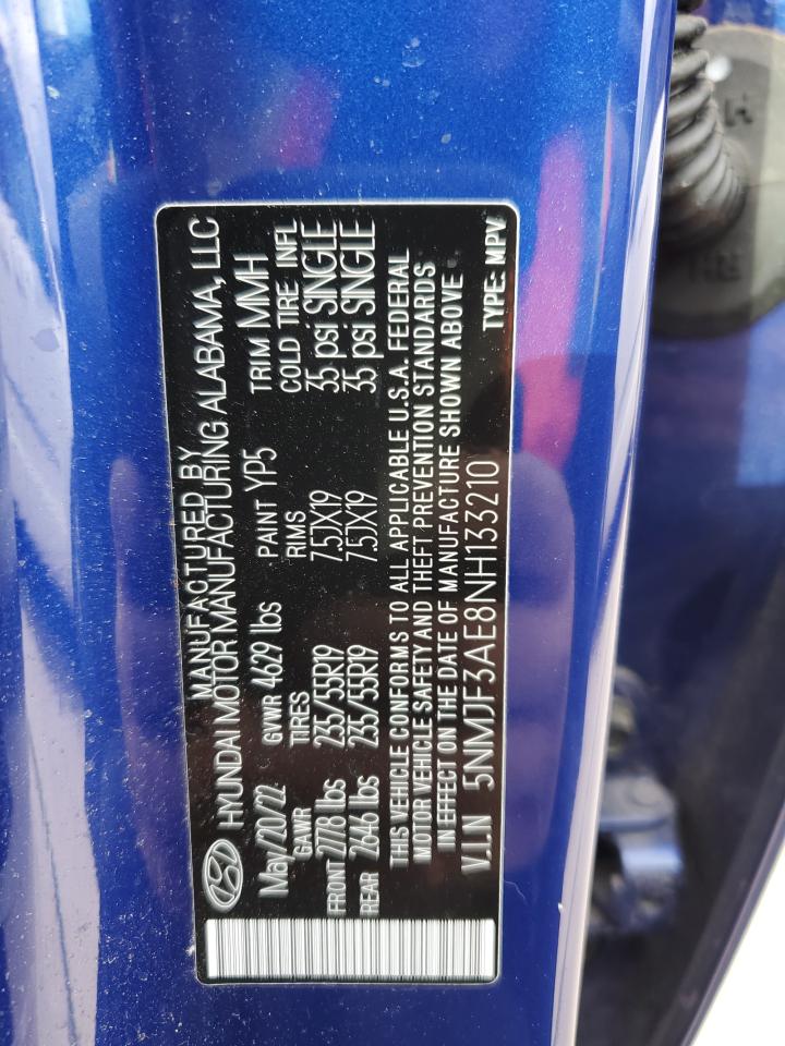 2022 HYUNDAI TUCSON SEL VIN:5NMJF3AE8NH133210