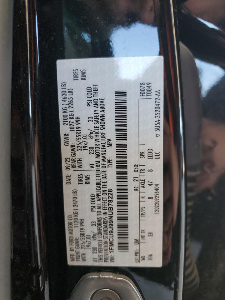 2022 FORD ESCAPE TITANIUM VIN:1FMCU9J99NUB78228