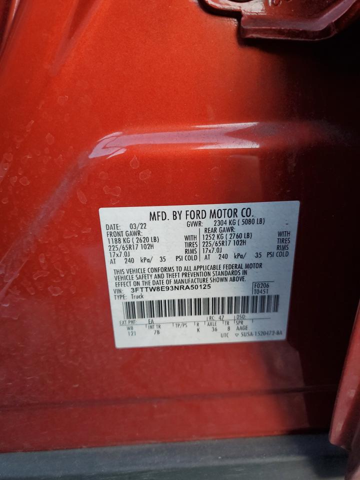 2022 FORD MAVERICK XL VIN:3FTTW8E93NRA50125