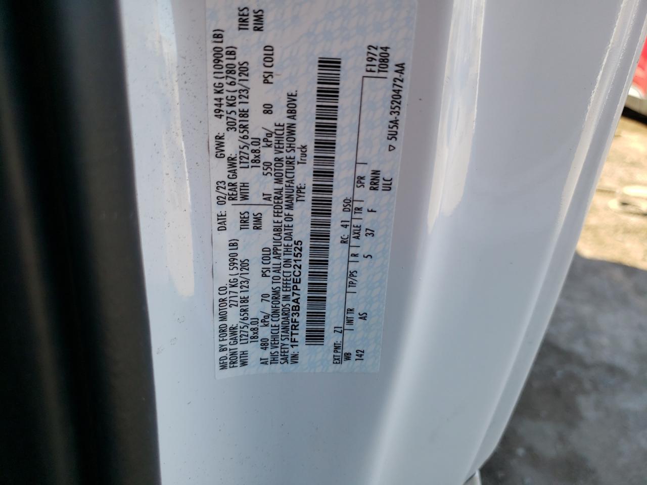 2023 FORD F350 SUPER DUTY VIN:1FTRF3BA7PEC21525