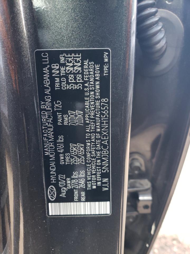 2022 HYUNDAI TUCSON SEL VIN:5NMJBCAEXNH156578