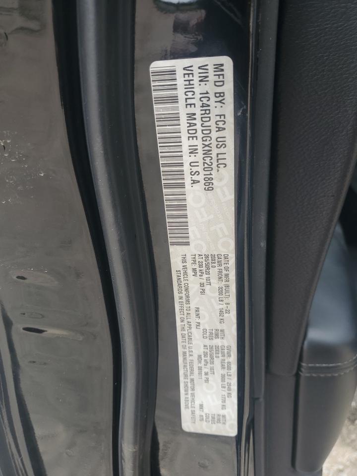 2022 DODGE DURANGO GT VIN:1C4RDJDGXNC201869