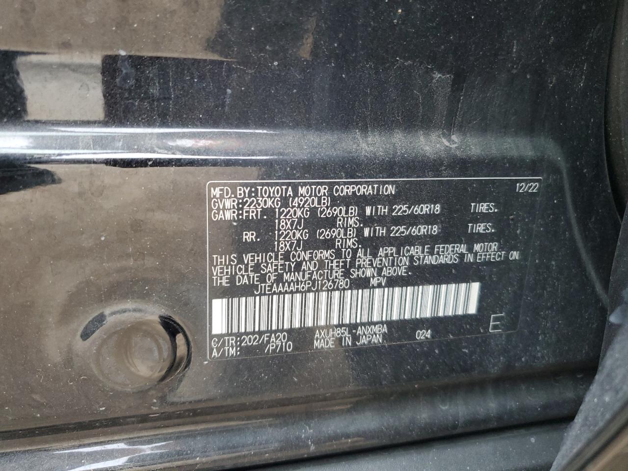 2023 TOYOTA VENZA LE VIN:JTEAAAAH6PJ126780