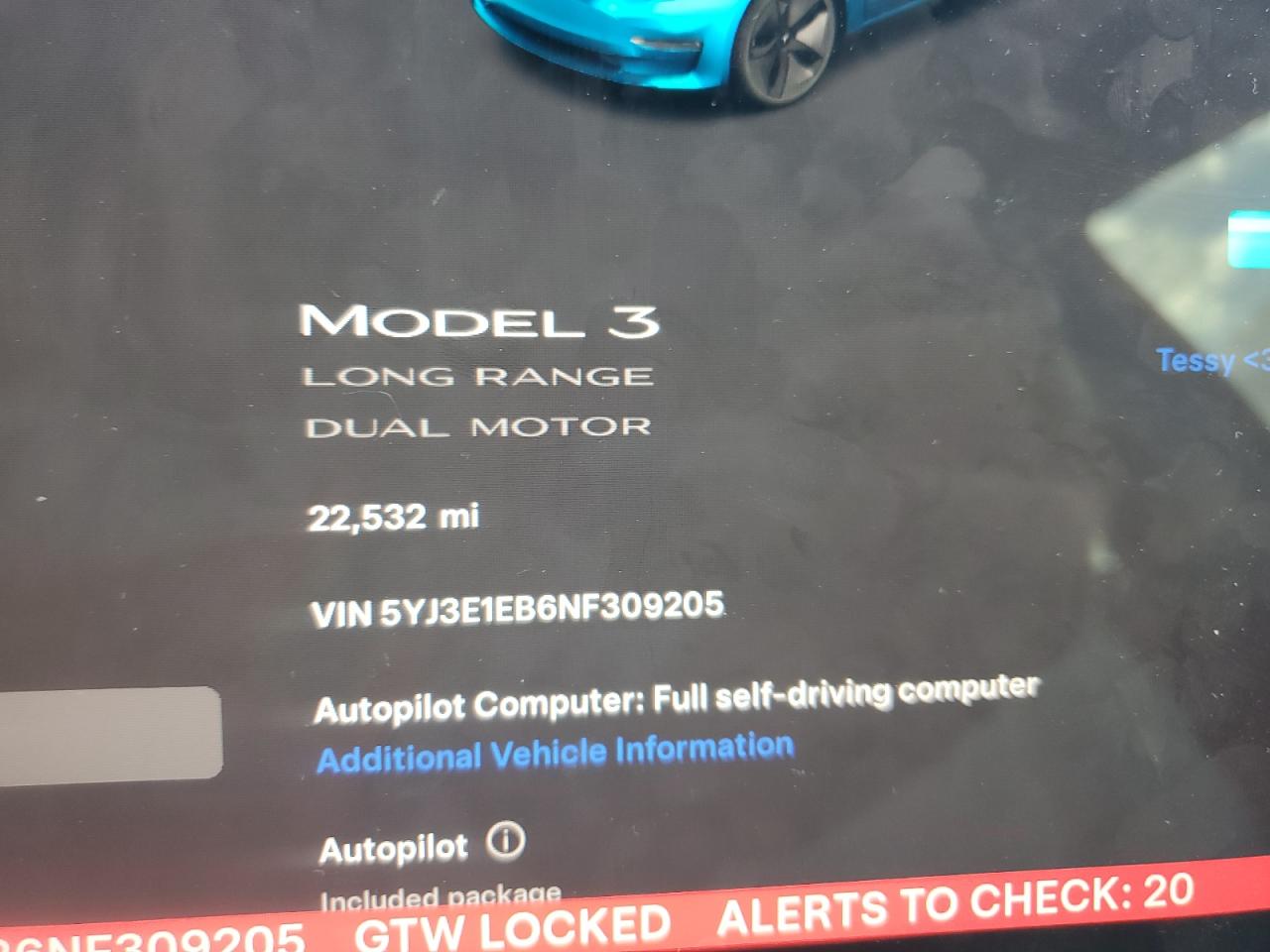 2022 TESLA MODEL 3  VIN:5YJ3E1EB6NF309205