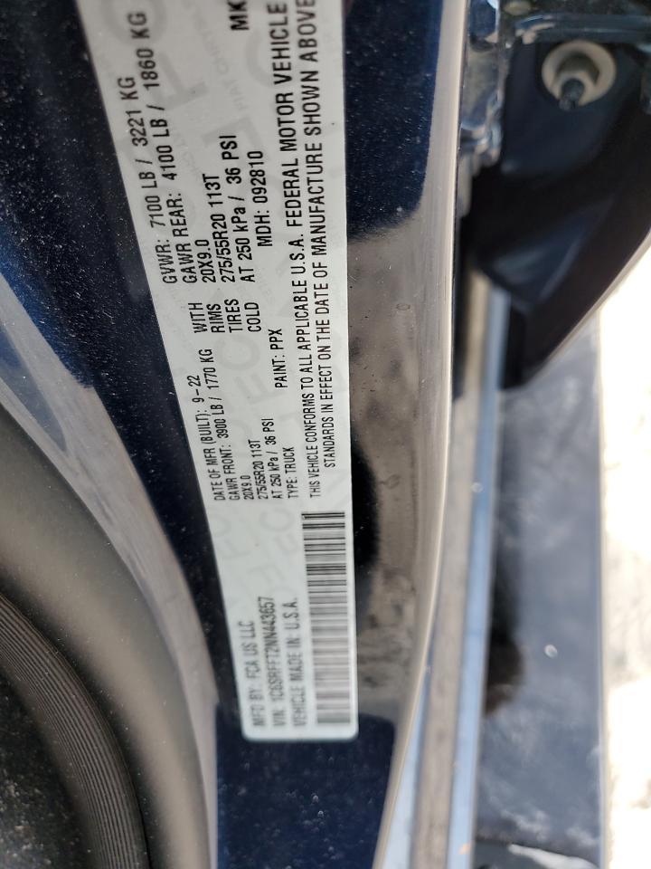 2022 RAM 1500 BIG HORN/LONE STAR VIN:1C6SRFFT2NN443657