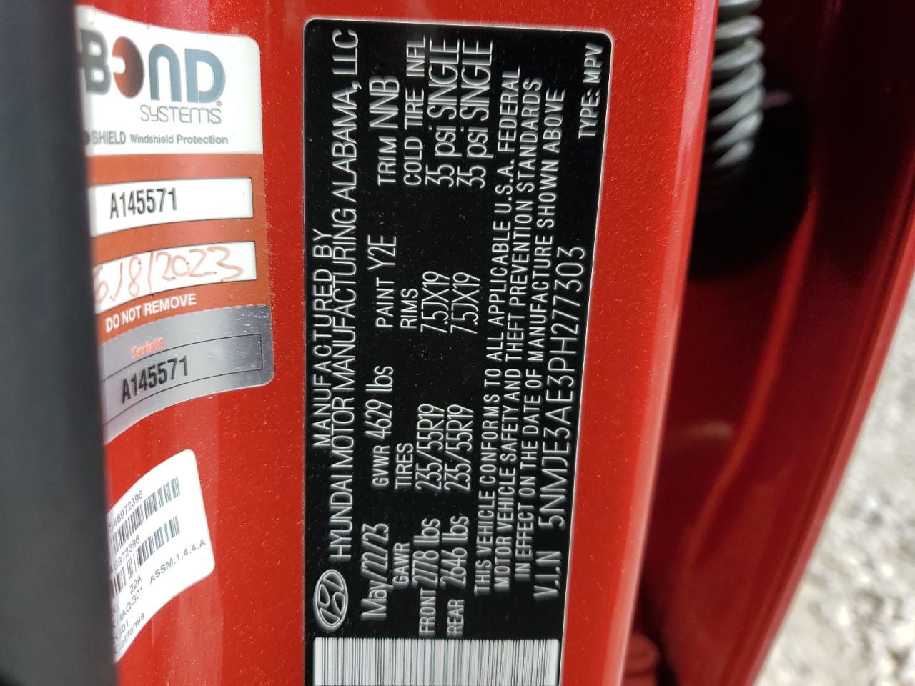 2023 HYUNDAI TUCSON LIMITED VIN:5NMJE3AE3PH277303