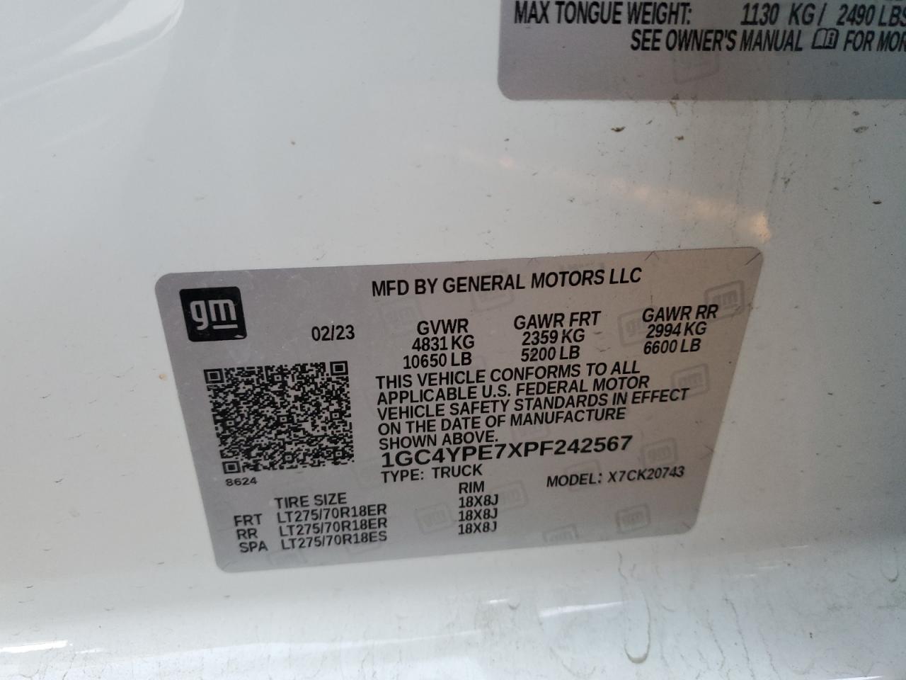 2023 CHEVROLET SILVERADO K2500 HEAVY DUTY LTZ VIN:1GC4YPE7XPF242567