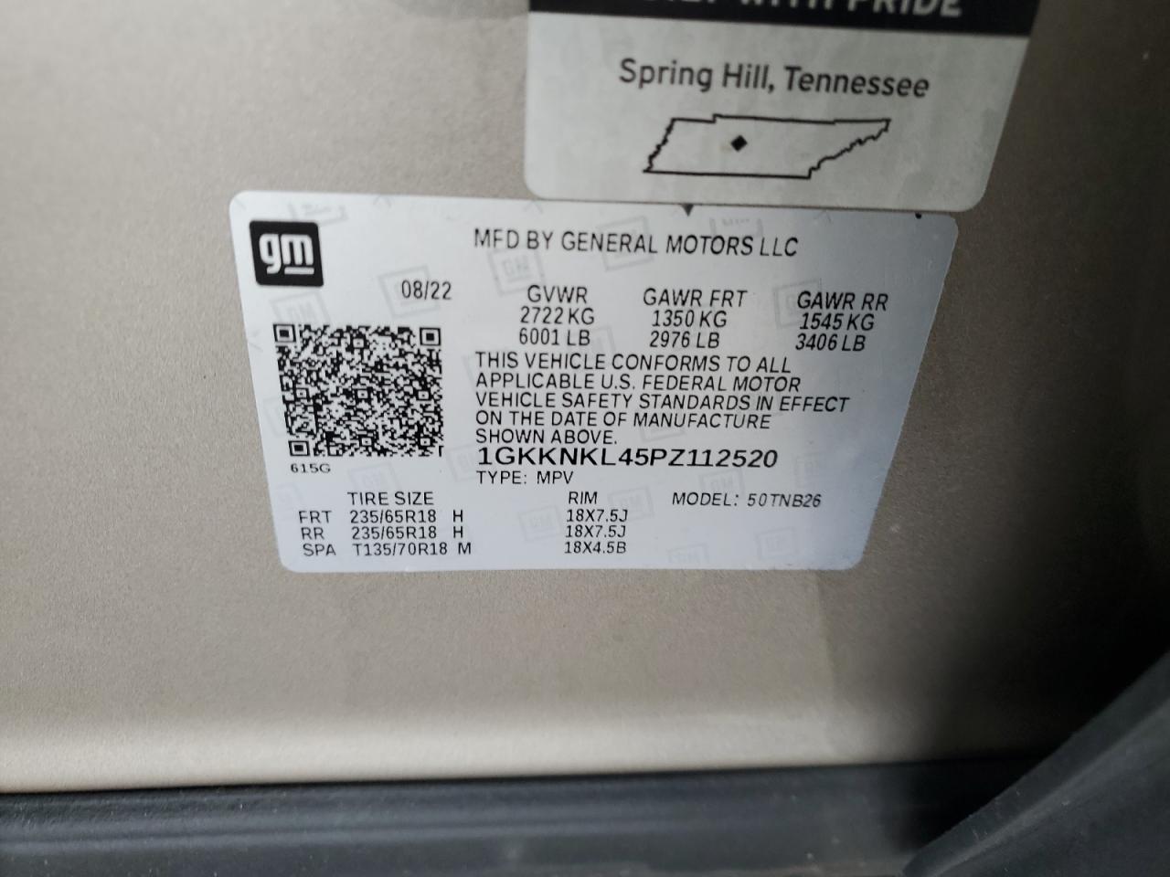 2023 GMC ACADIA SLE VIN:1GKKNKL45PZ112520