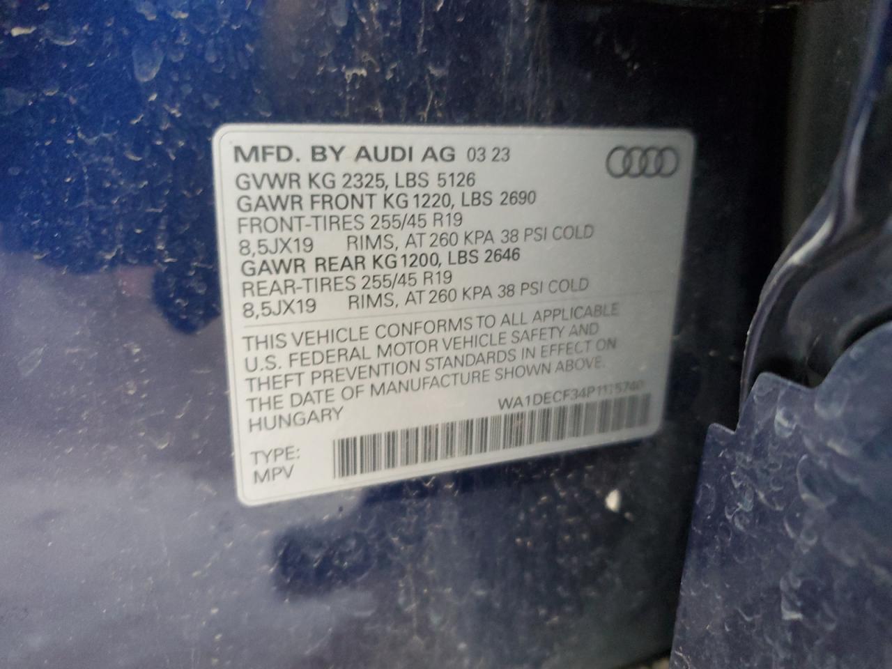 2023 AUDI Q3 PREMIUM S LINE 45 VIN:WA1DECF34P1115740