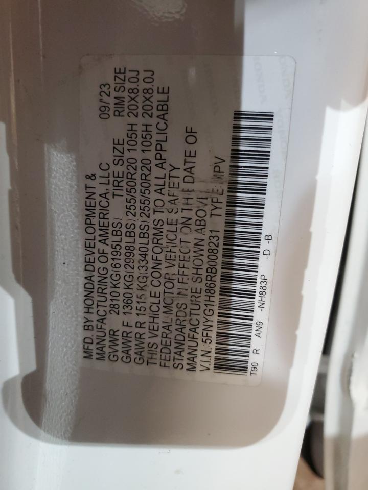 2024 HONDA PILOT ELITE VIN:5FNYG1H86RB008231
