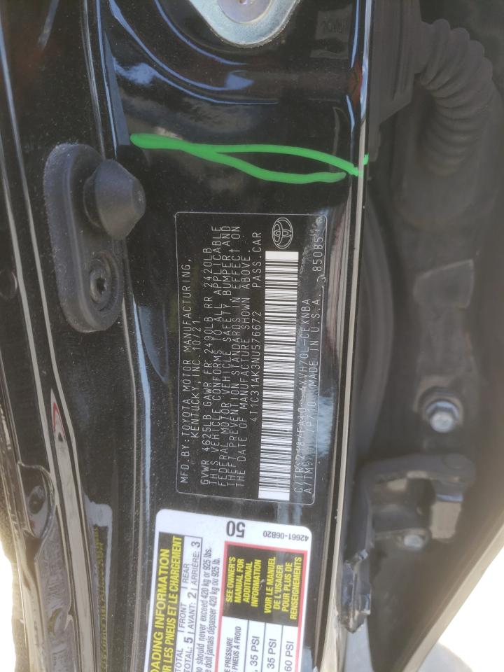 2022 TOYOTA CAMRY LE VIN:4T1C31AK3NU576672