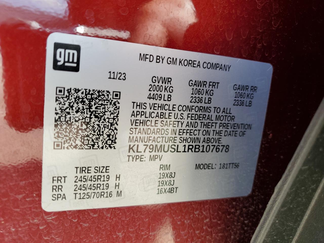 2024 CHEVROLET TRAILBLAZER RS VIN:KL79MUSL1RB107678