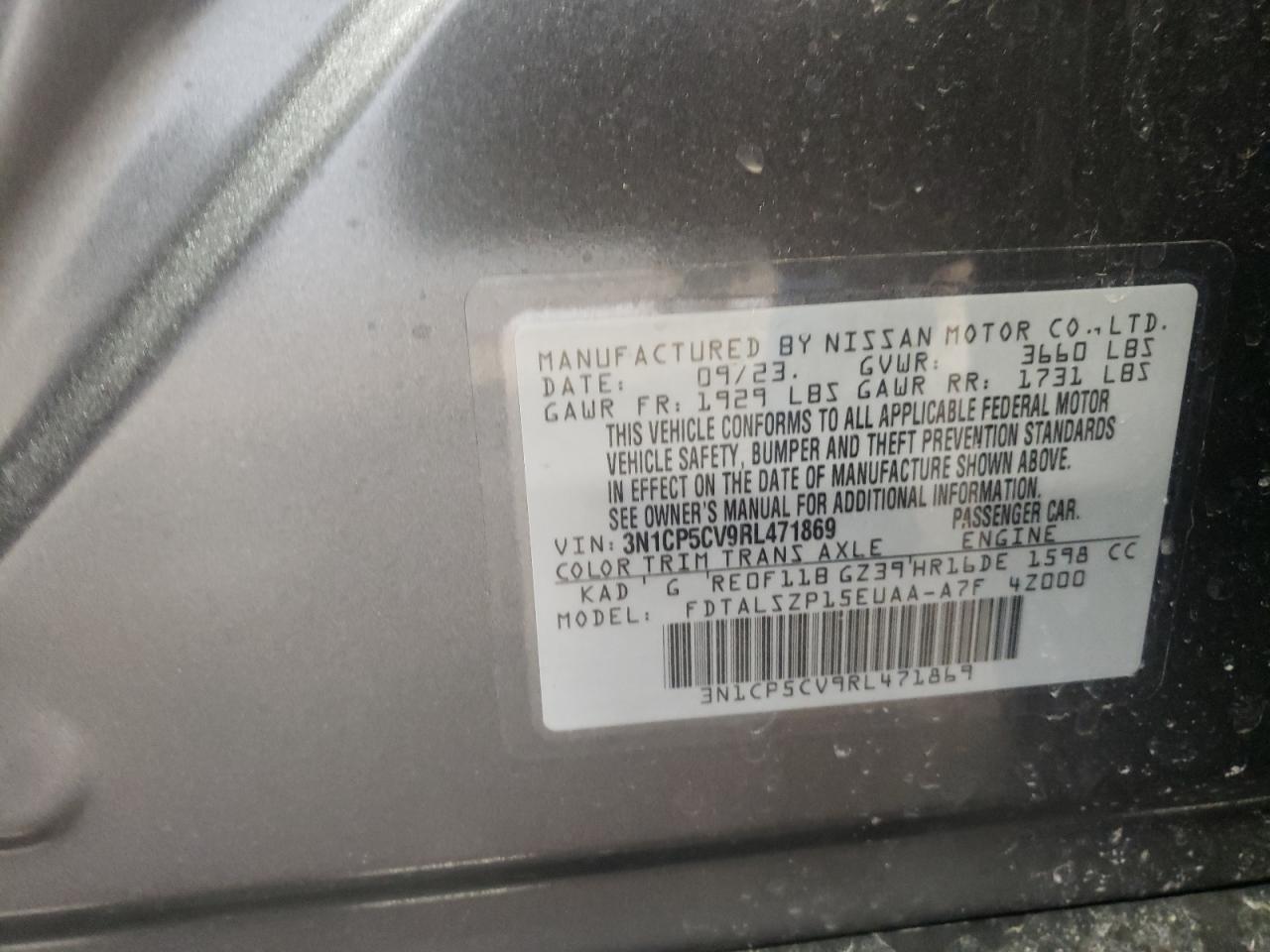2024 NISSAN KICKS SV VIN:3N1CP5CV9RL471869