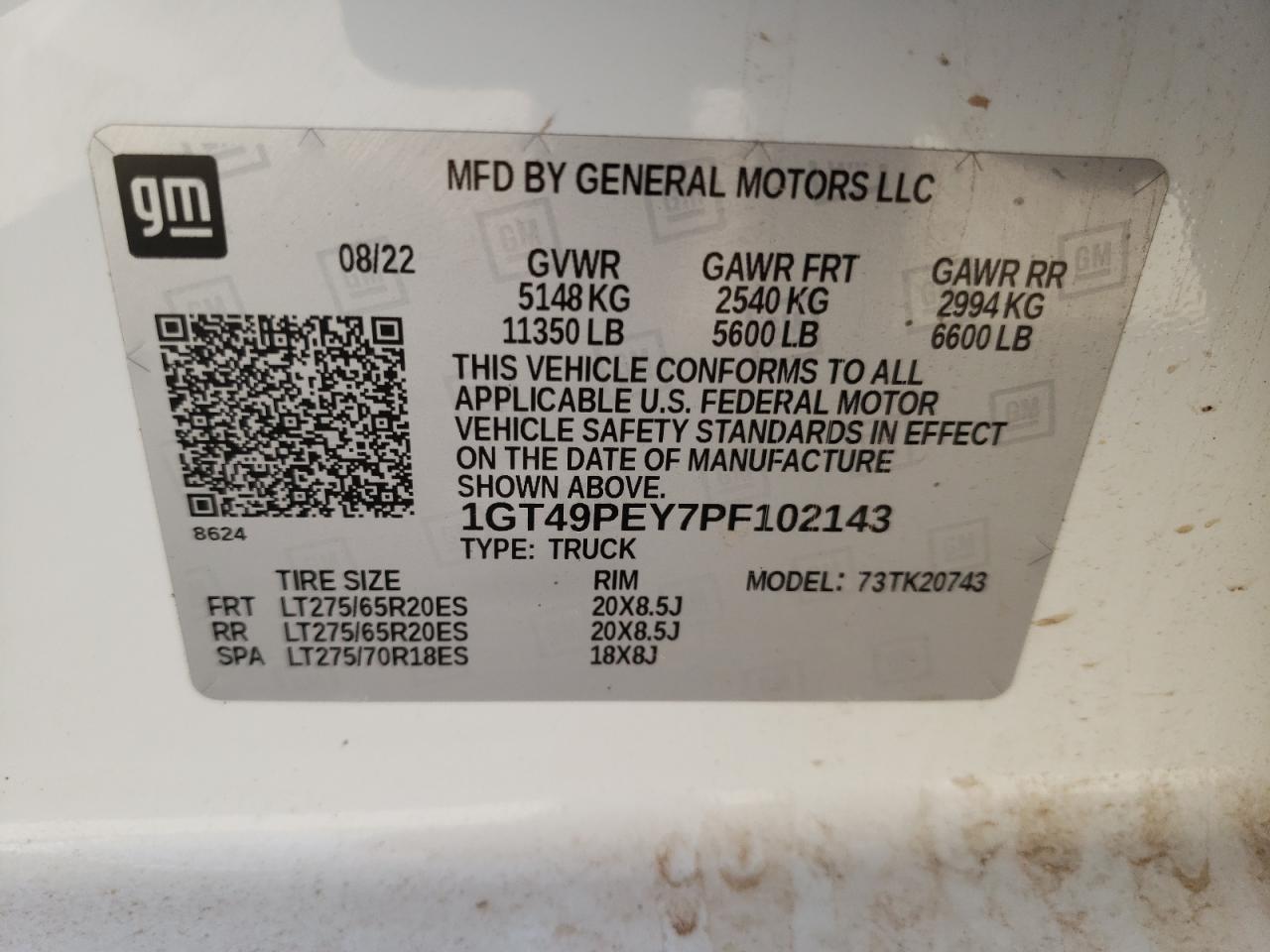 2023 GMC SIERRA K2500 AT4 VIN:1GT49PEY7PF102143