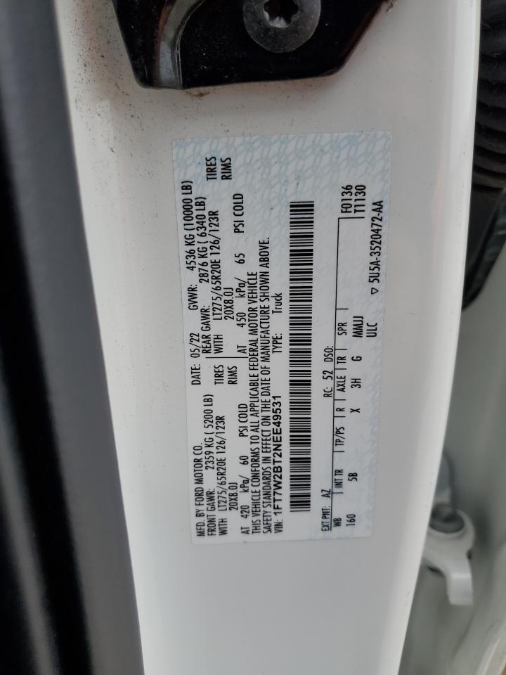 2022 FORD F250 SUPER DUTY VIN:1FT7W2BT2NEE49531
