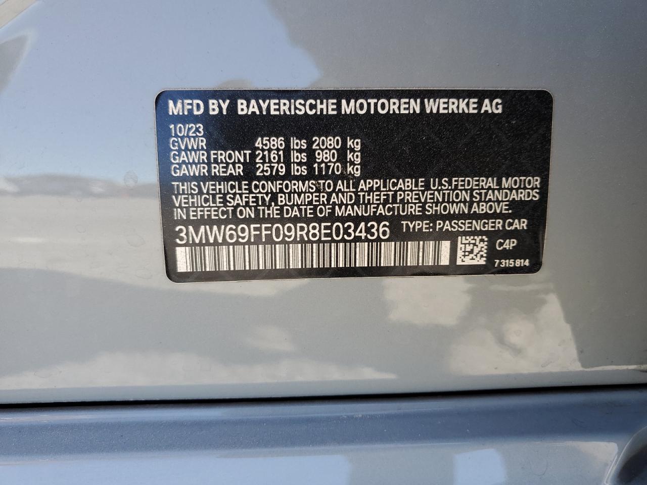 2024 BMW 330I  VIN:3MW69FF09R8E03436