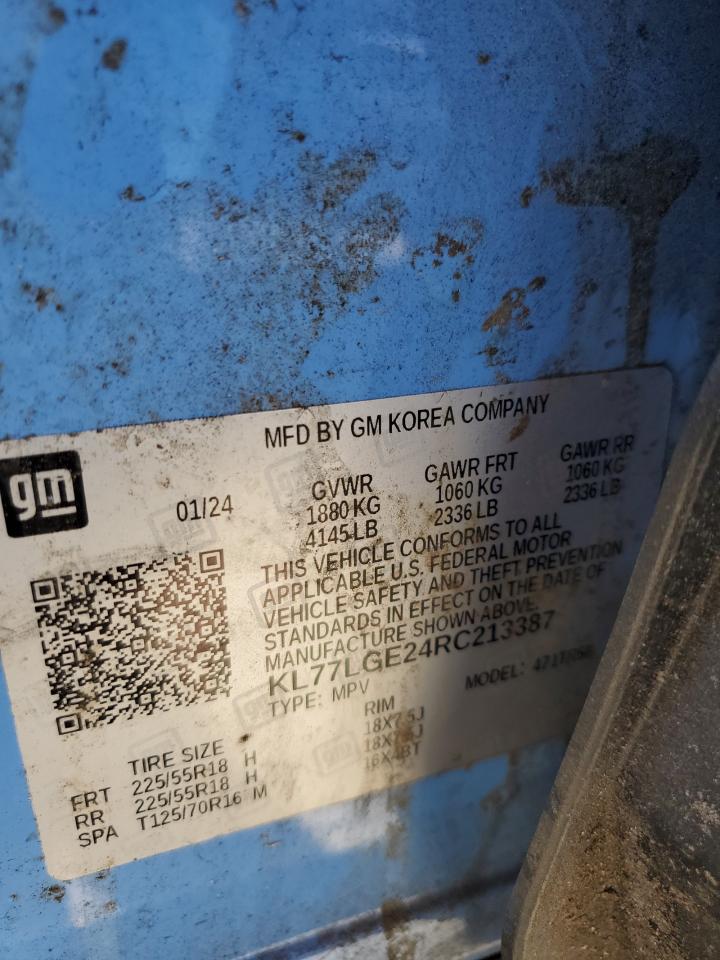 2024 CHEVROLET TRAX 1RS VIN:KL77LGE24RC213387