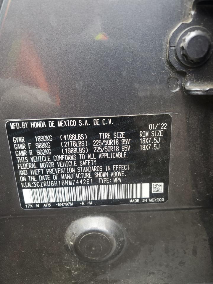 2022 HONDA HR-V SPORT VIN:3CZRU6H16NM744261