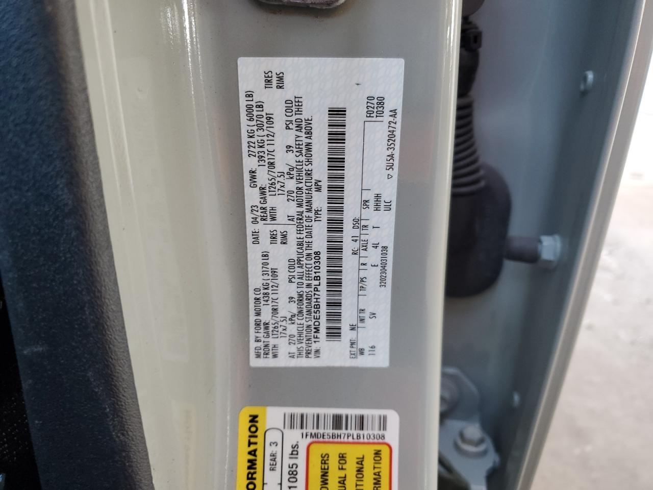 2023 FORD BRONCO BASE VIN:1FMDE5BH7PLB10308