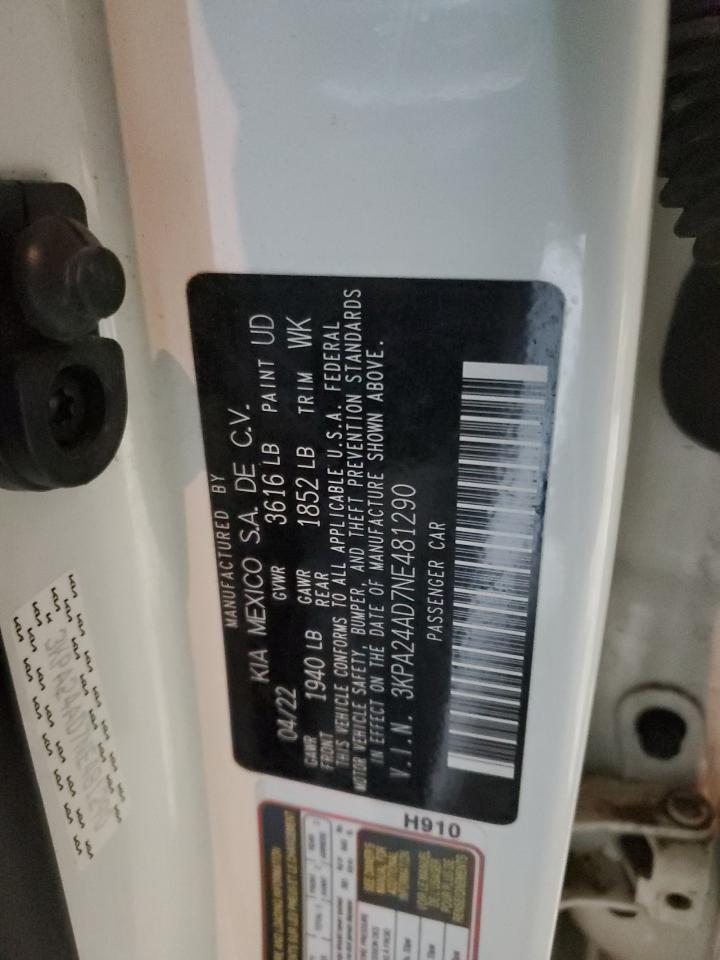 2022 KIA RIO LX VIN:3KPA24AD7NE481290
