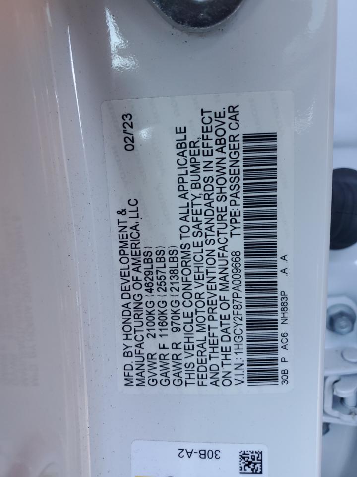 2023 HONDA ACCORD TOURING HYBRID VIN:1HGCY2F87PA009668