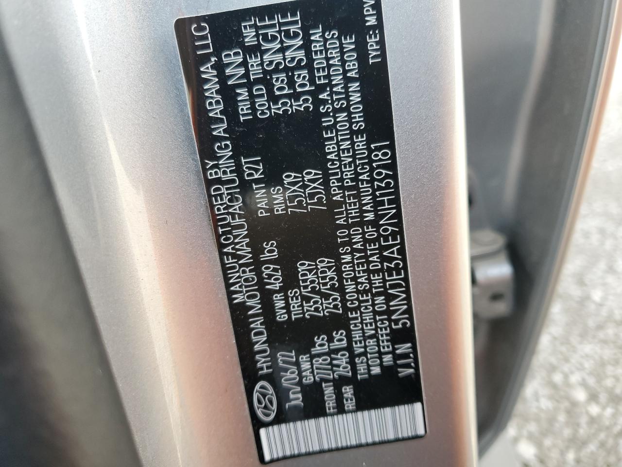 2022 HYUNDAI TUCSON LIMITED VIN:5NMJE3AE9NH139181