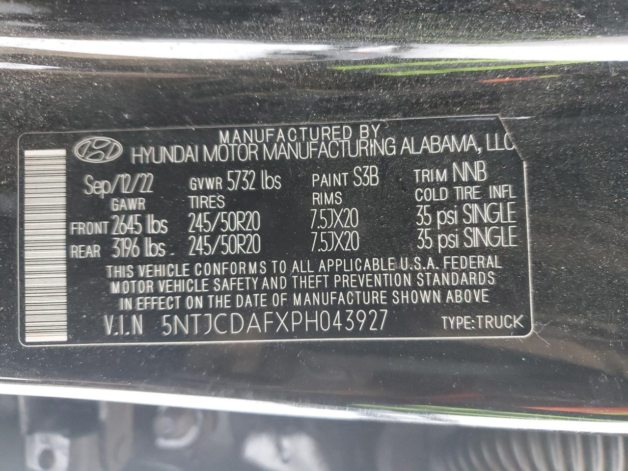 2023 HYUNDAI SANTA CRUZ NIGHT VIN:5NTJCDAFXPH043927