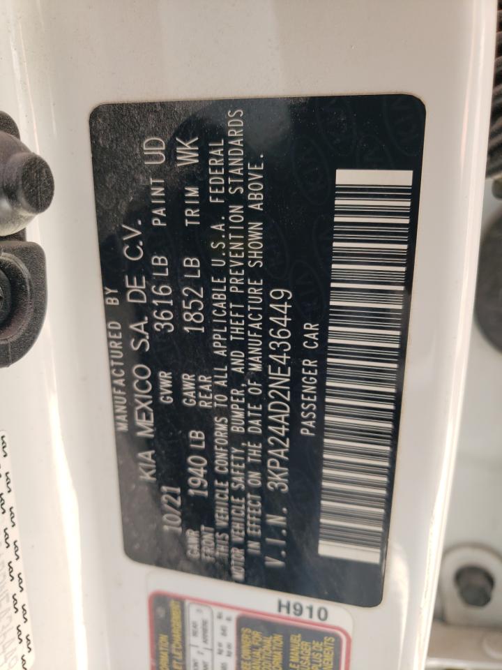 2022 KIA RIO LX VIN:3KPA24AD2NE436449