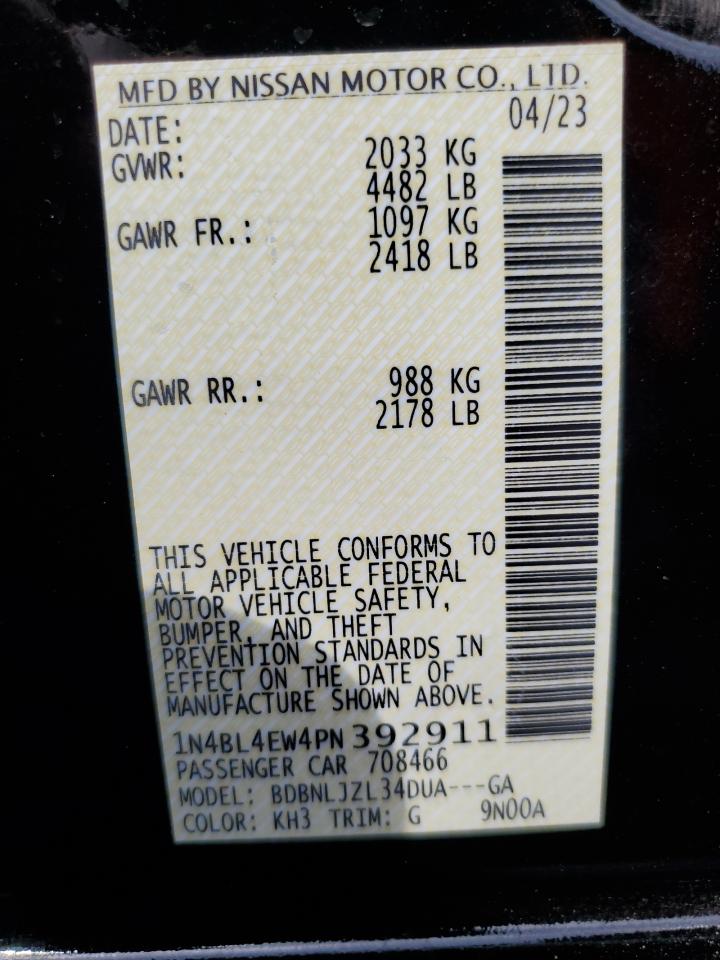 2023 NISSAN ALTIMA SL VIN:1N4BL4EW4PN392911