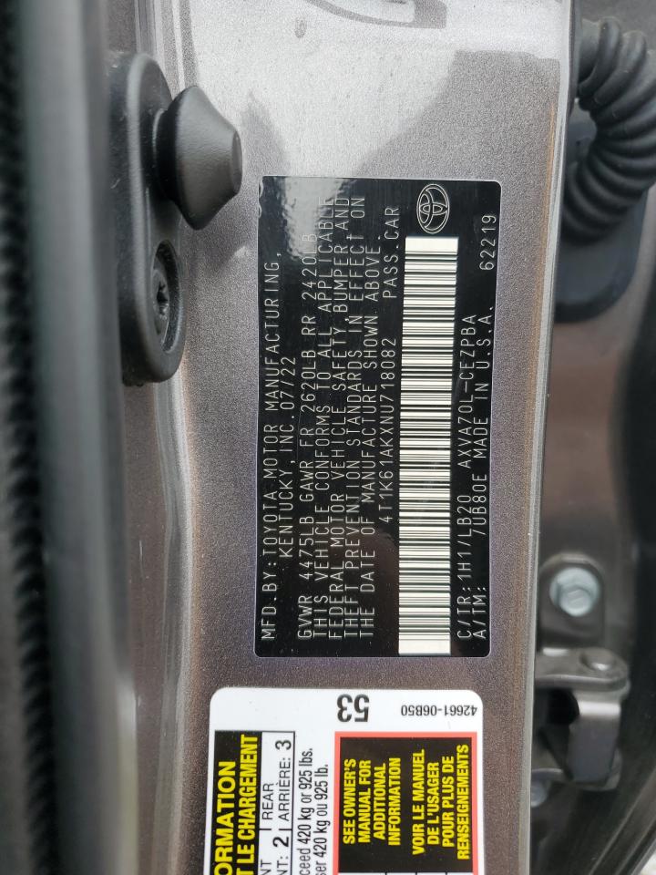 2022 TOYOTA CAMRY XSE VIN:4T1K61AKXNU718082
