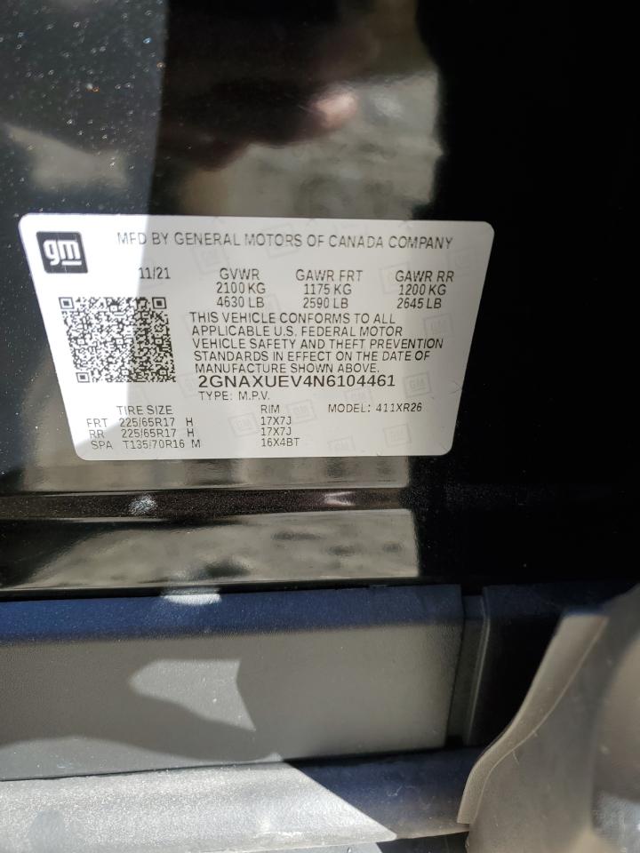 2022 CHEVROLET EQUINOX LT VIN:2GNAXUEV4N6104461