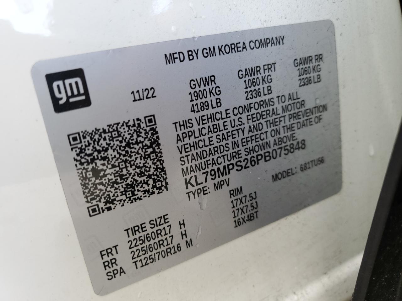 2023 CHEVROLET TRAILBLAZER LT VIN:KL79MPS26PB075848