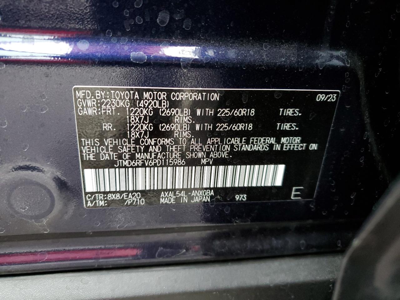 2023 TOYOTA RAV4 LIMITED VIN:JTMD6RFV6PD115986